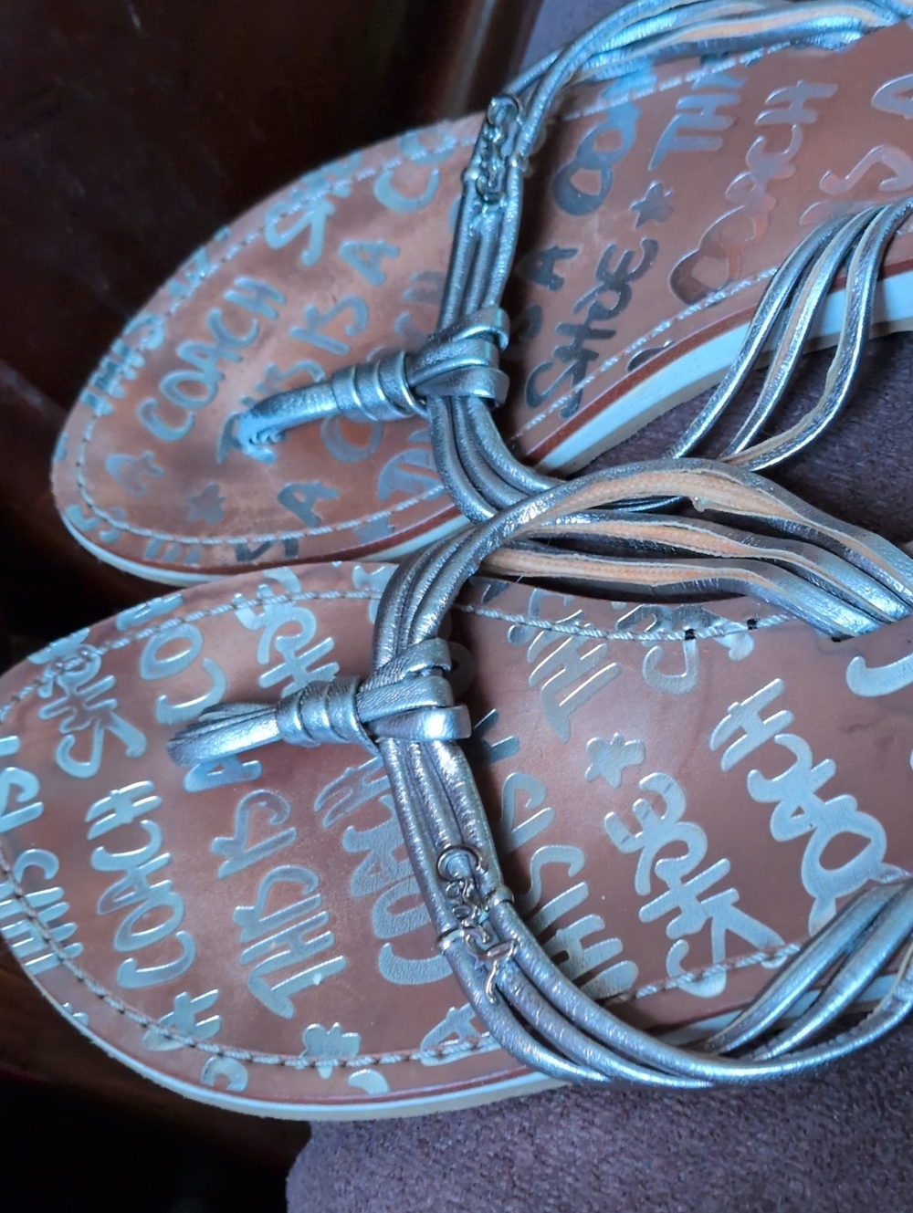 Coach Silver Braided Leather Thong Sandals - Silver - Picture 3 of 3